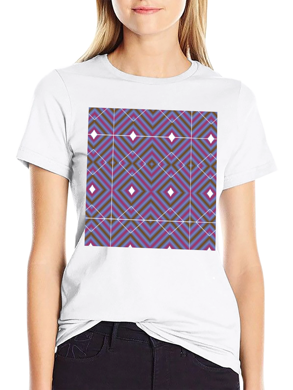 Geometric Diamond Print T-Shirt - Black