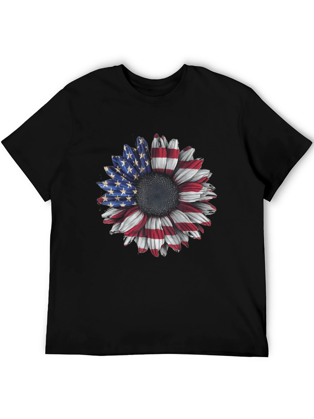 American Flag Sunflower Graphic Tee - Patriotic Style