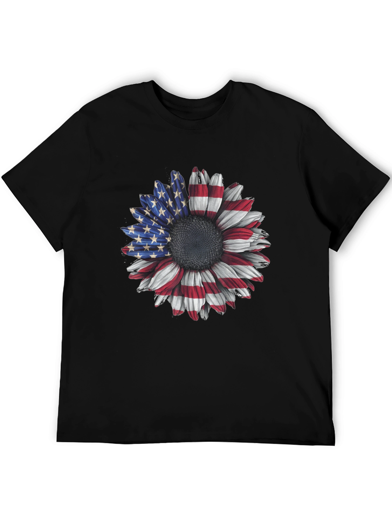 American Flag Sunflower Graphic Tee - Patriotic Style