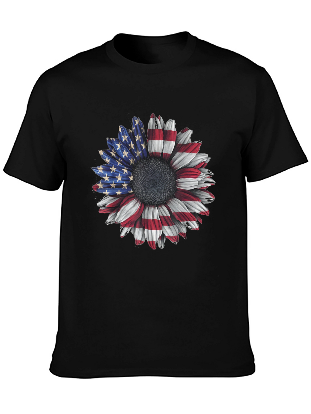 American Flag Sunflower Graphic Tee - Patriotic Style