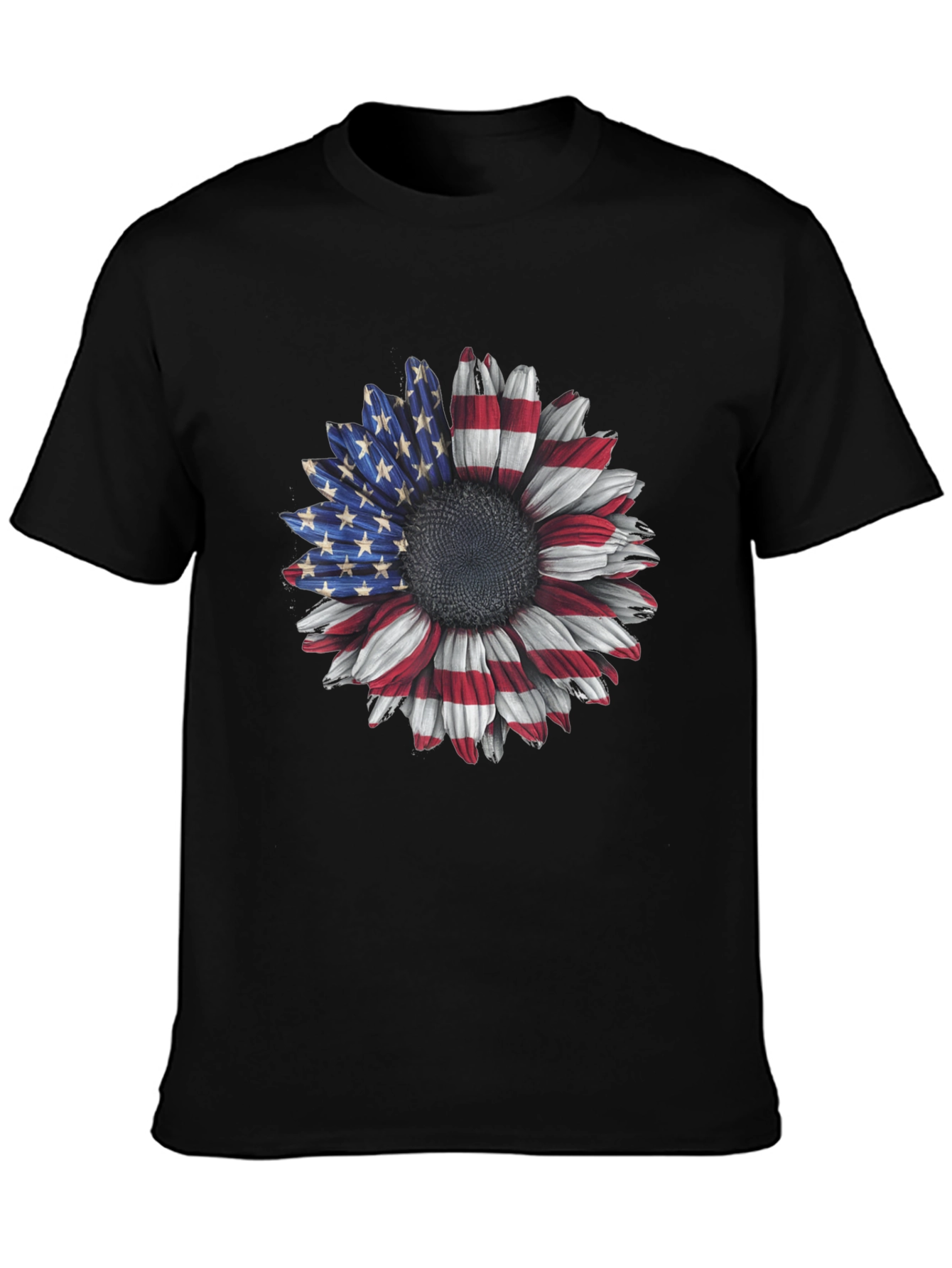 American Flag Sunflower Graphic Tee - Patriotic Style