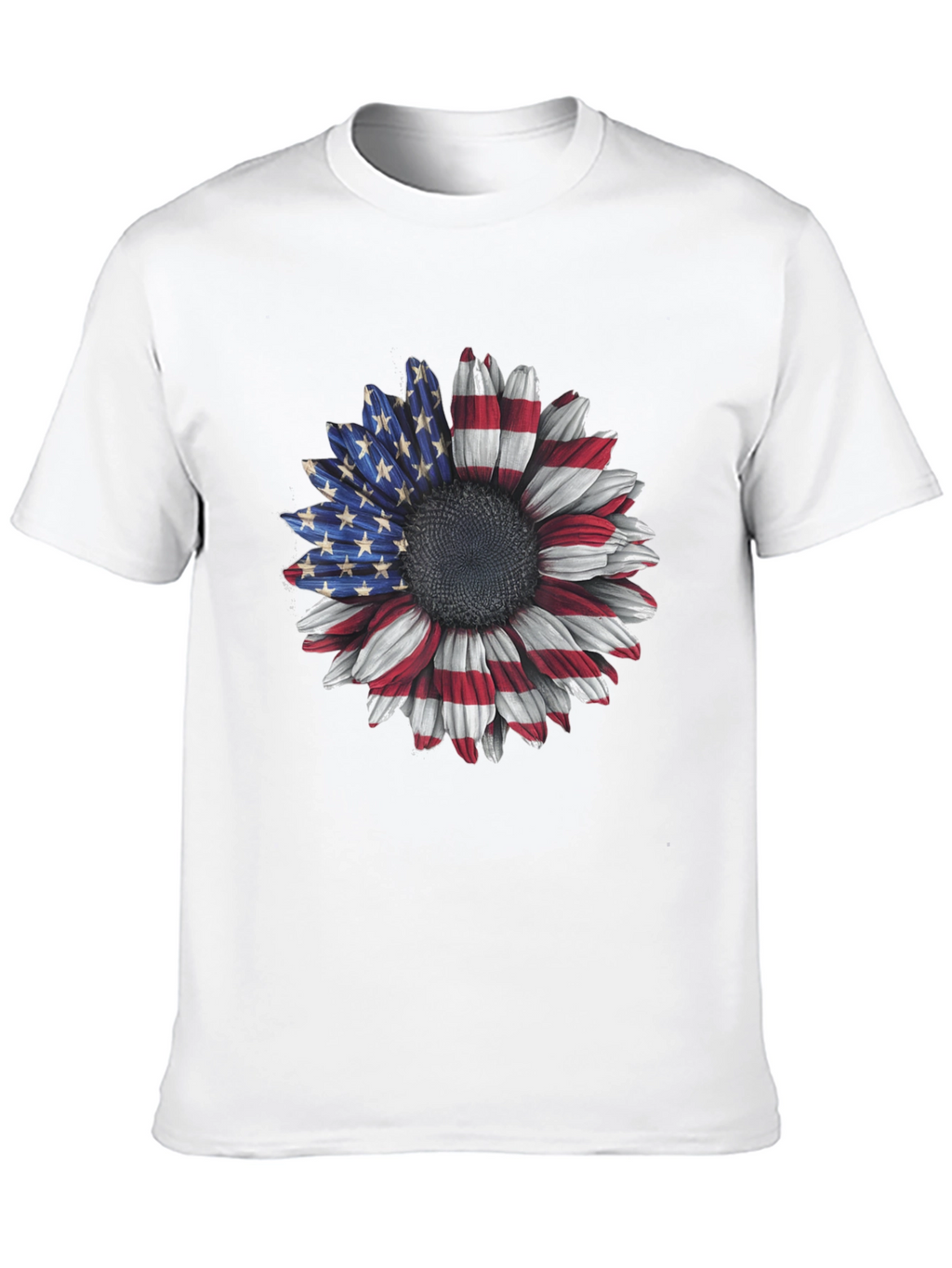 American Flag Sunflower Graphic Tee - Patriotic Style