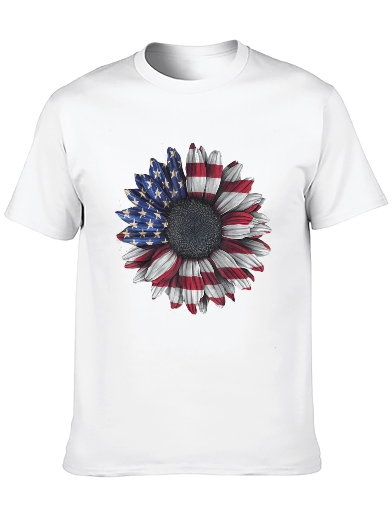 American Flag Sunflower Graphic Tee - Patriotic Style