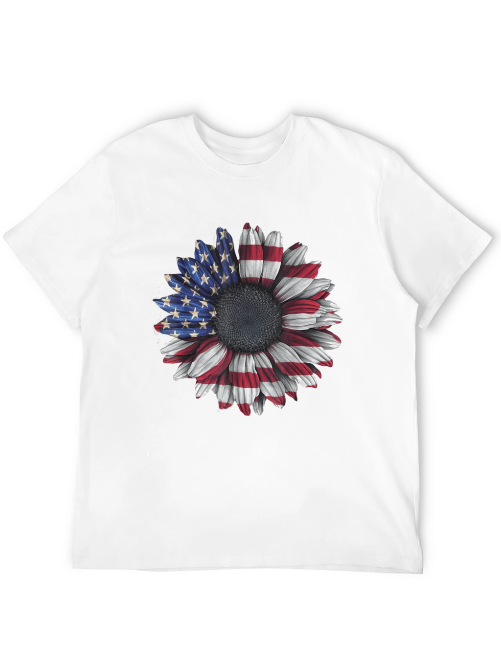 American Flag Sunflower Graphic Tee - Patriotic Style