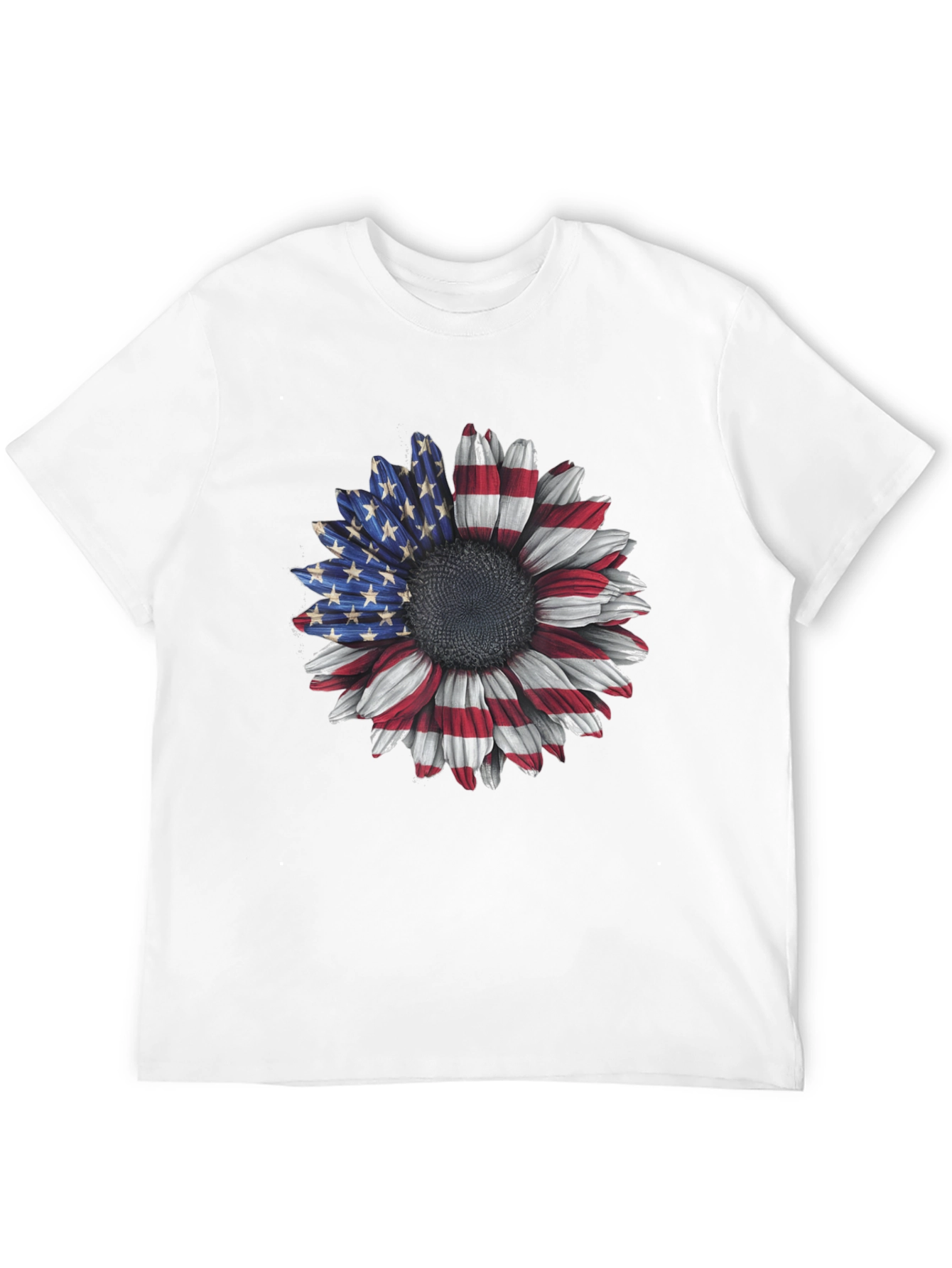 American Flag Sunflower Graphic Tee - Patriotic Style