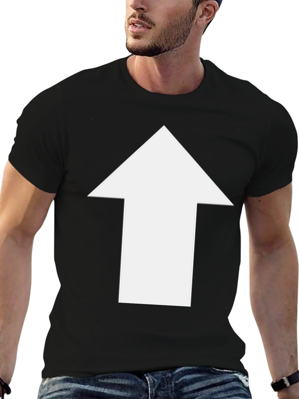 Upward Arrow Graphic Tee - Black Casual T-Shirt