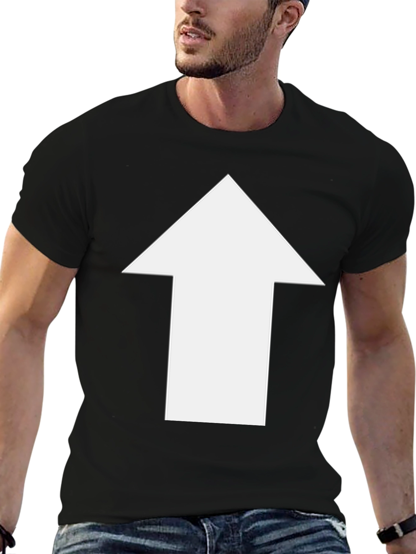 Upward Arrow Graphic Tee - Black Casual T-Shirt