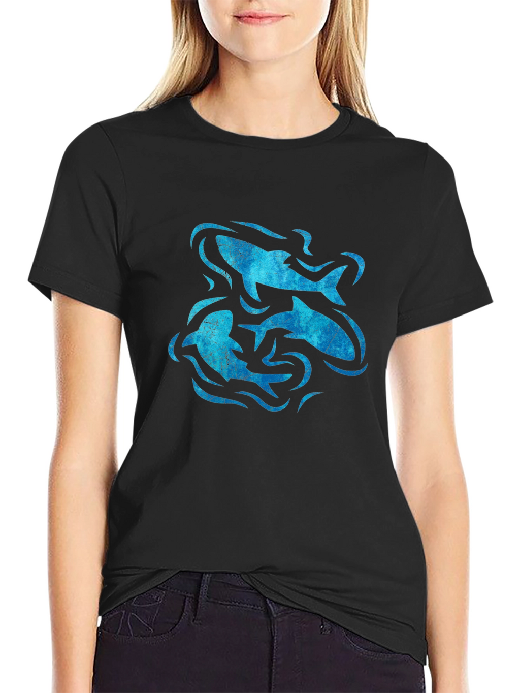 Ocean Swirl Fish Graphic Black T-Shirt