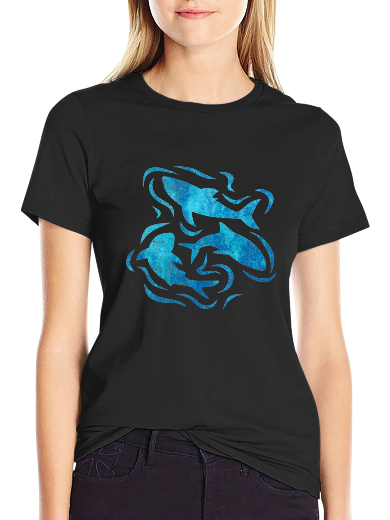 Ocean Swirl Fish Graphic Black T-Shirt