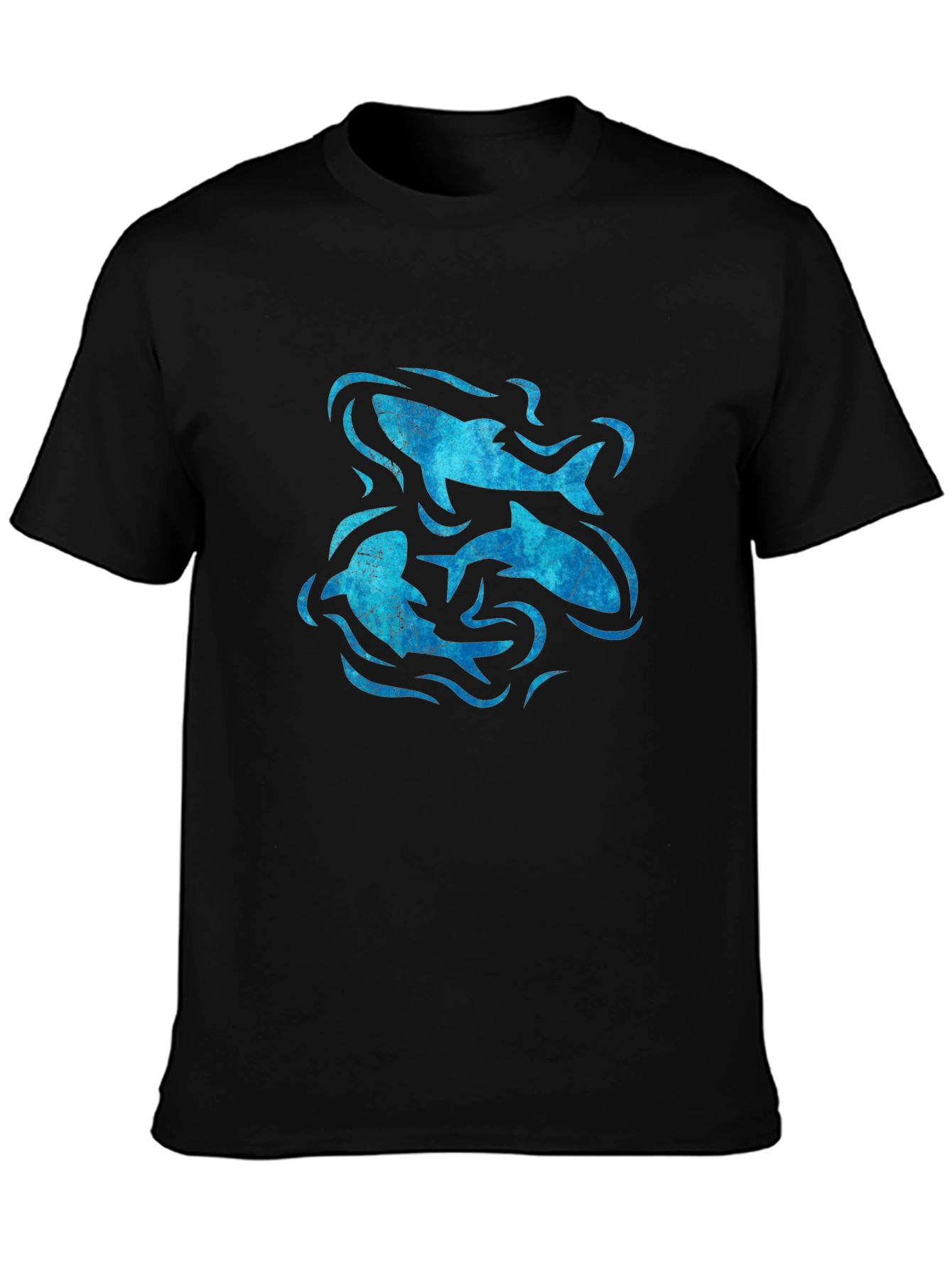 Ocean Swirl Fish Graphic Black T-Shirt