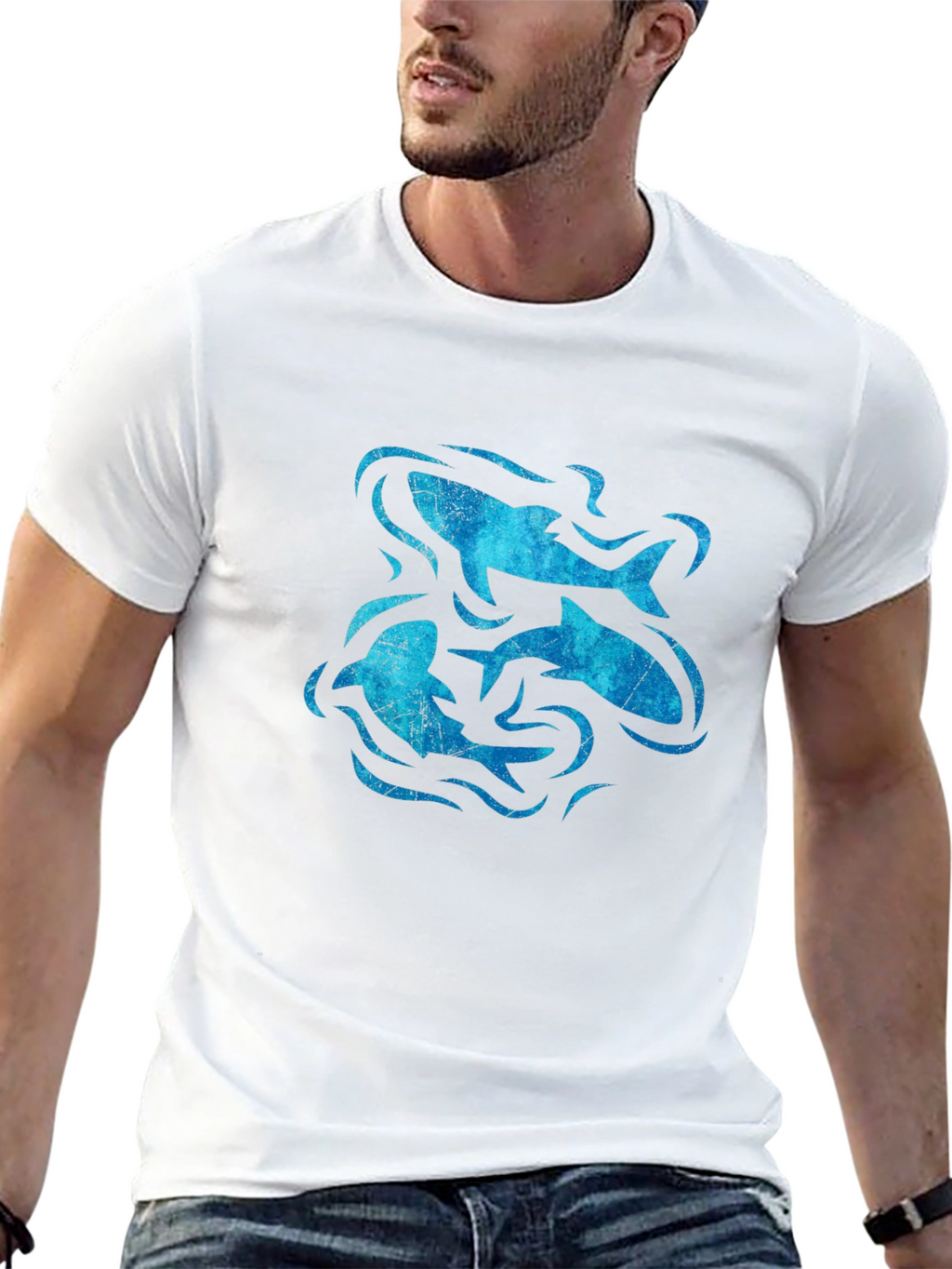 Ocean Swirl Fish Graphic Black T-Shirt