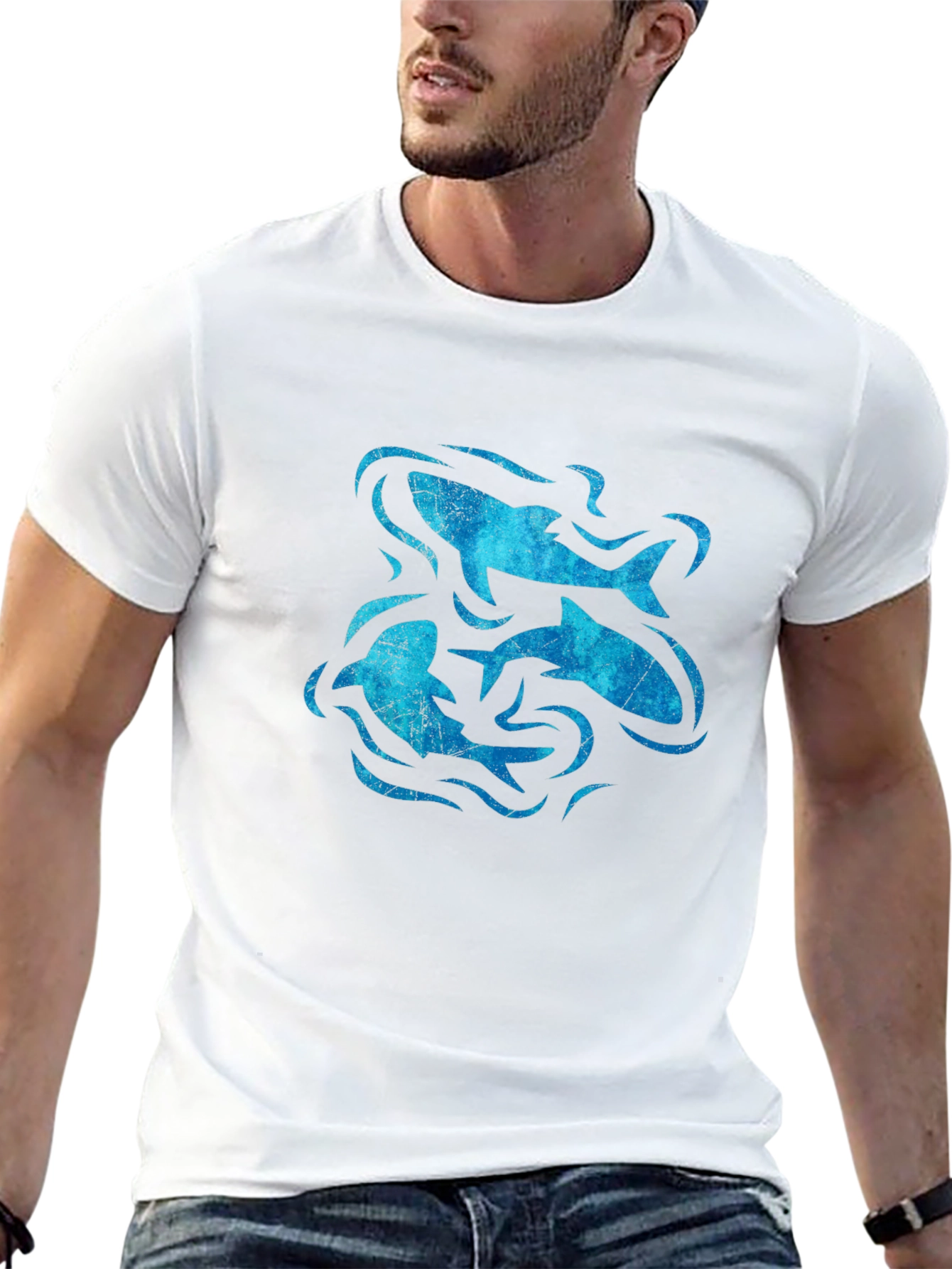 Ocean Swirl Fish Graphic Black T-Shirt