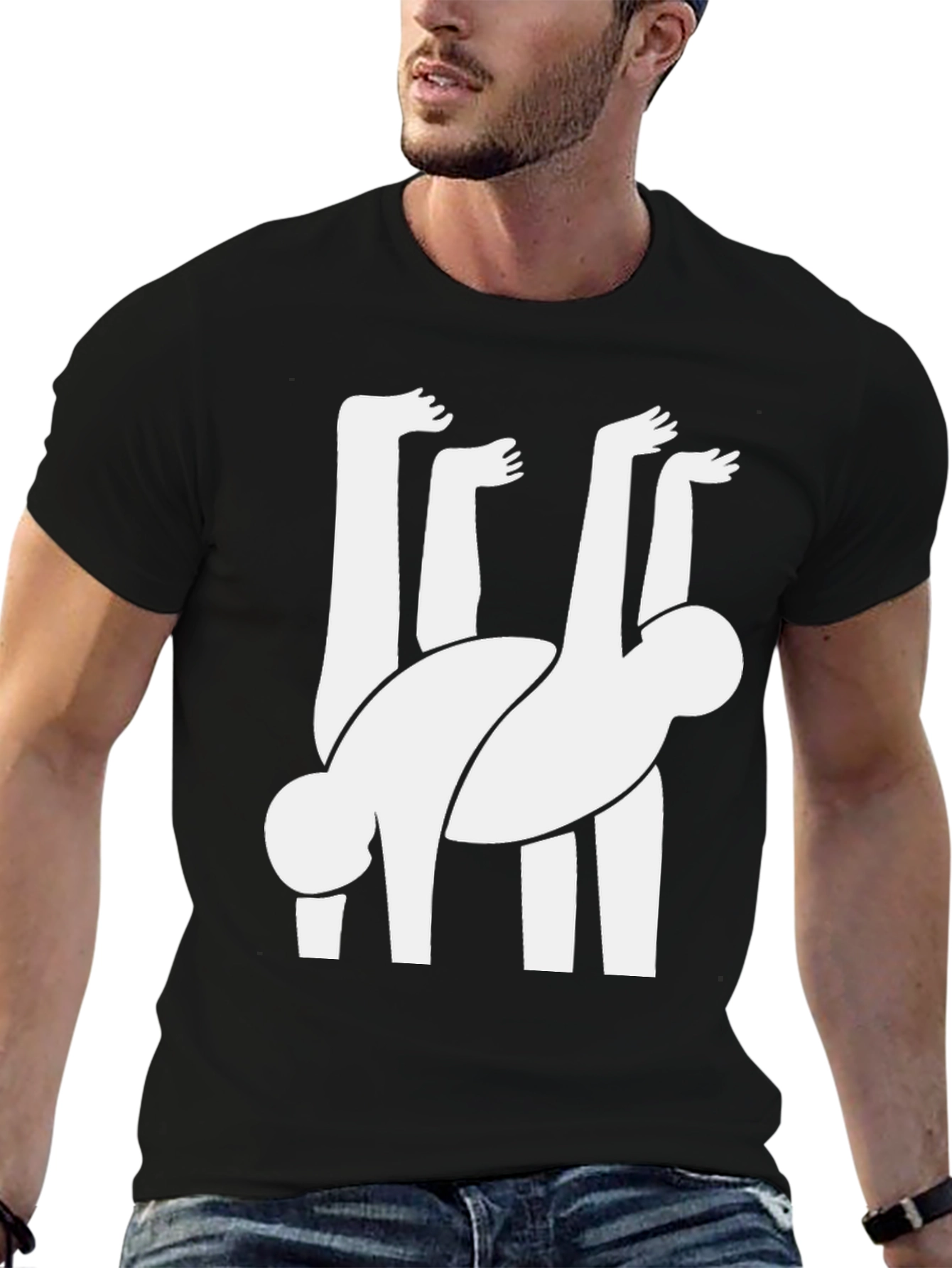 Abstract Human Figure Graphic Tee - Black Cotton Blend