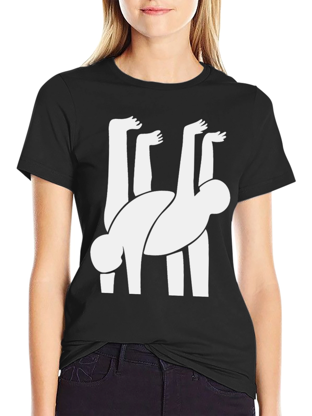 Abstract Human Figure Graphic Tee - Black Cotton Blend