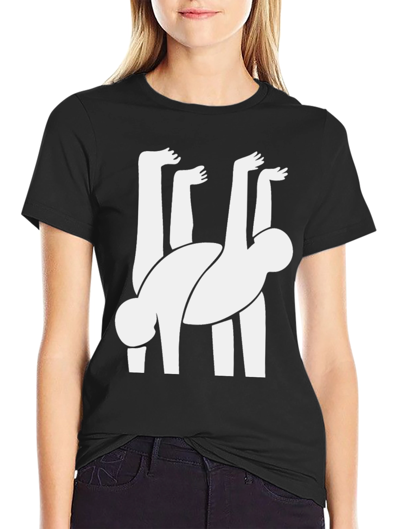 Abstract Human Figure Graphic Tee - Black Cotton Blend
