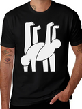 Abstract Human Figure Graphic Tee - Black Cotton Blend