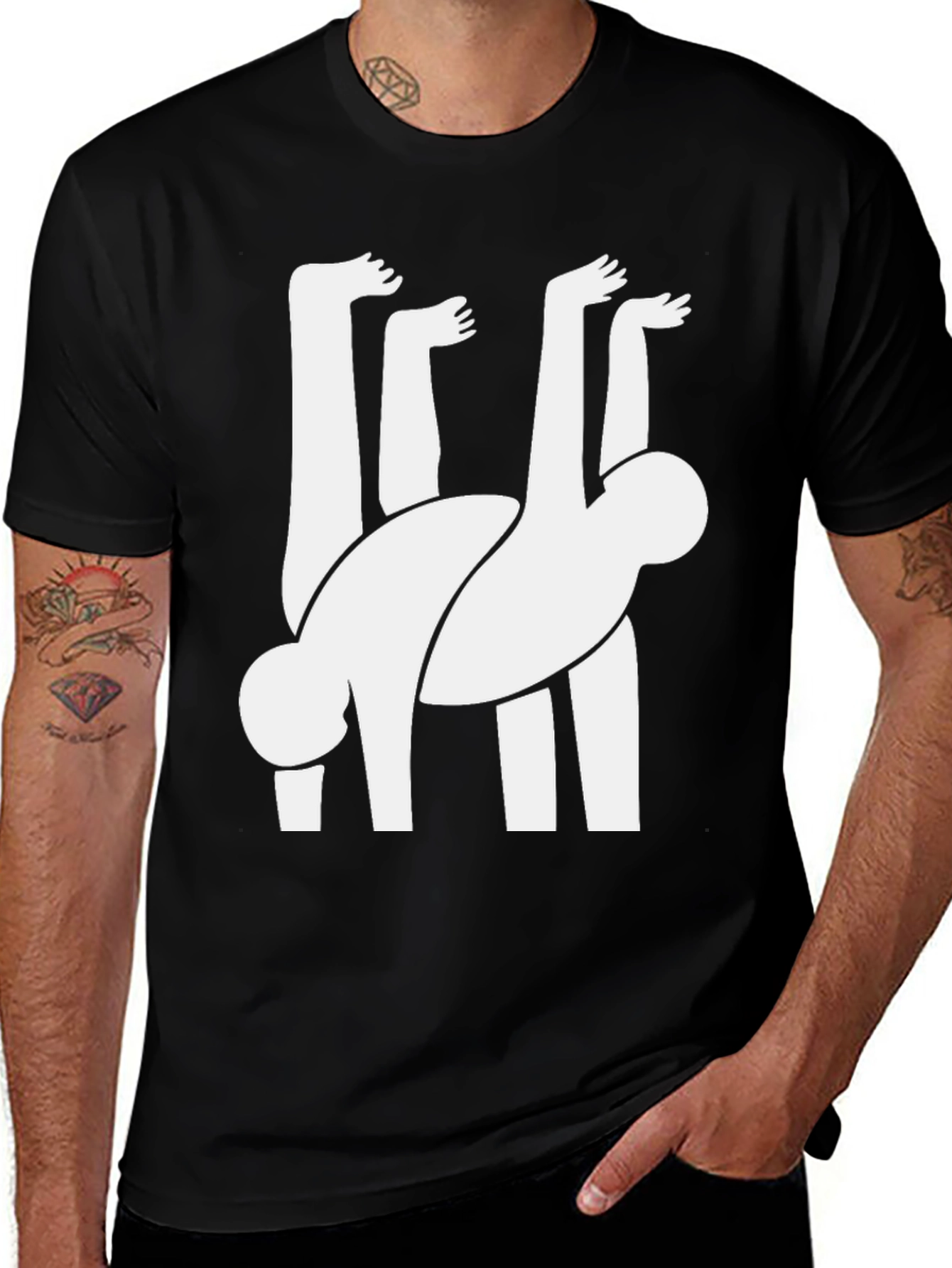 Abstract Human Figure Graphic Tee - Black Cotton Blend