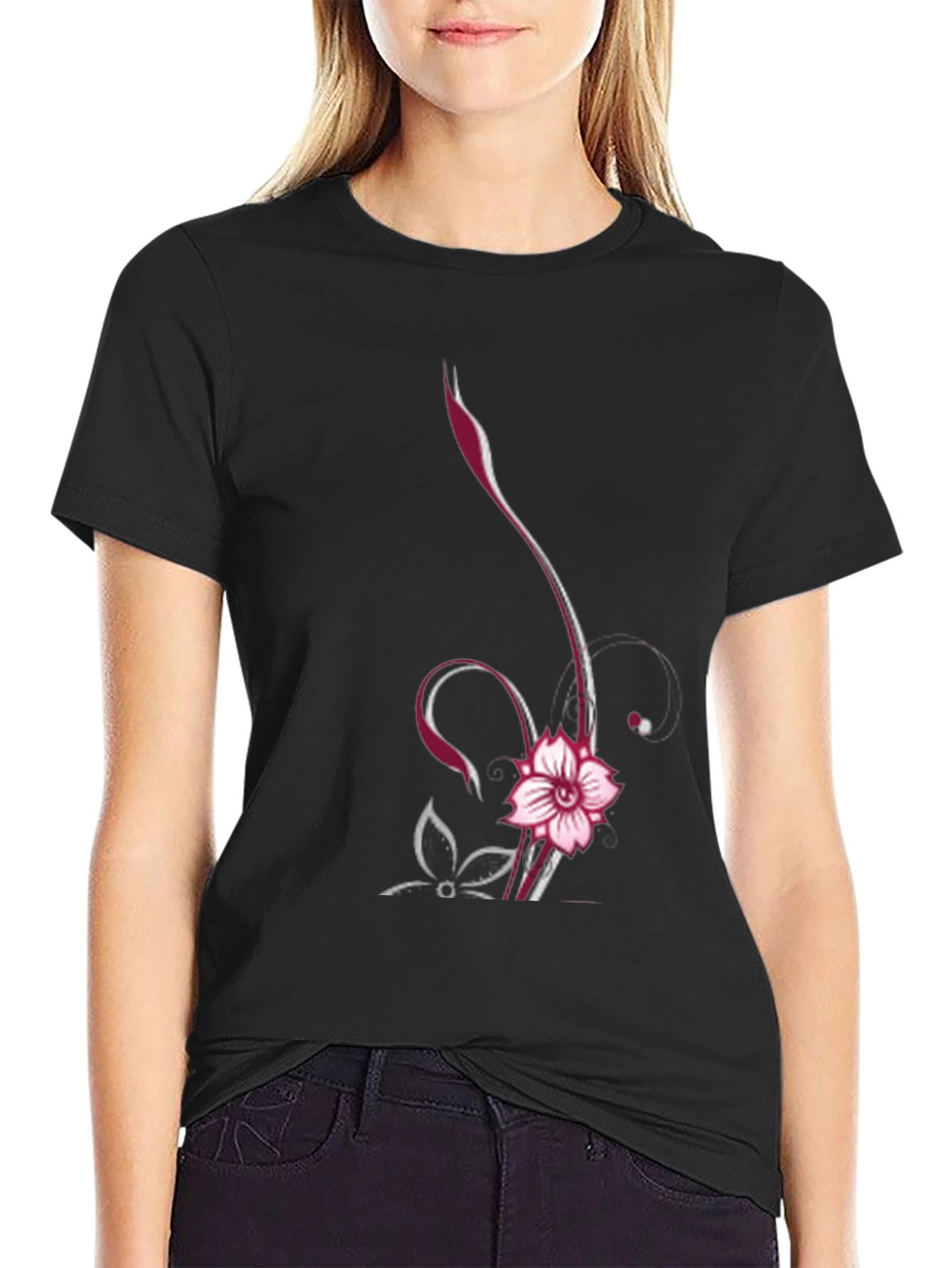 Floral Vine Graphic Black Tee