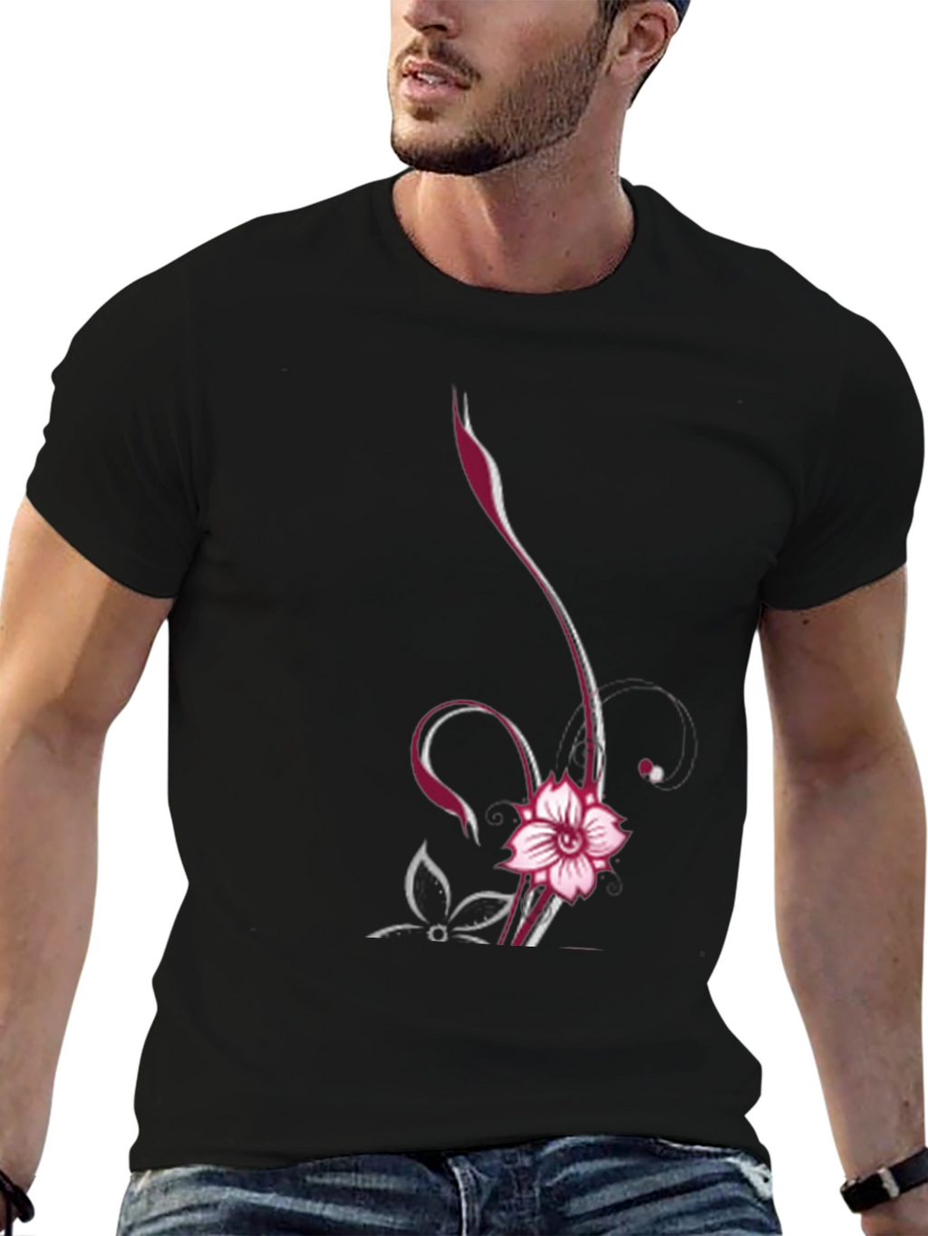 Floral Vine Graphic Black Tee