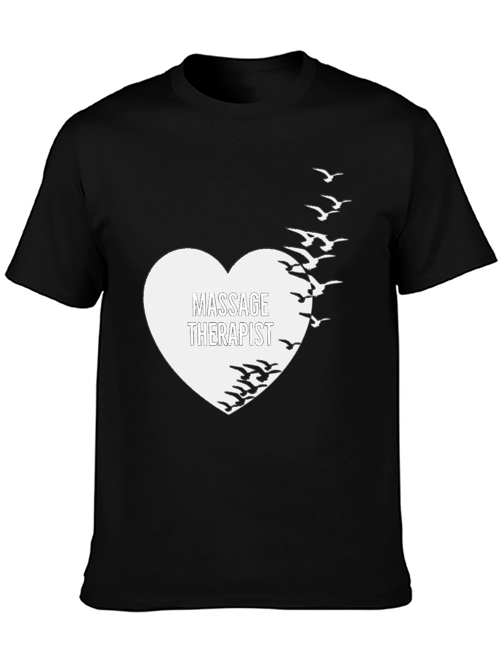 Massage Therapist Heart & Birds Black T-Shirt