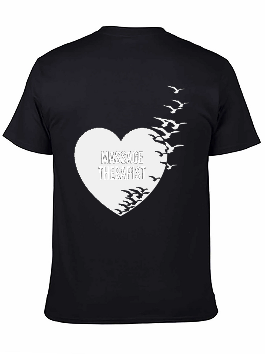 Massage Therapist Heart & Birds Black T-Shirt