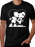 Cute Kissing Kids Graphic Tee - Black