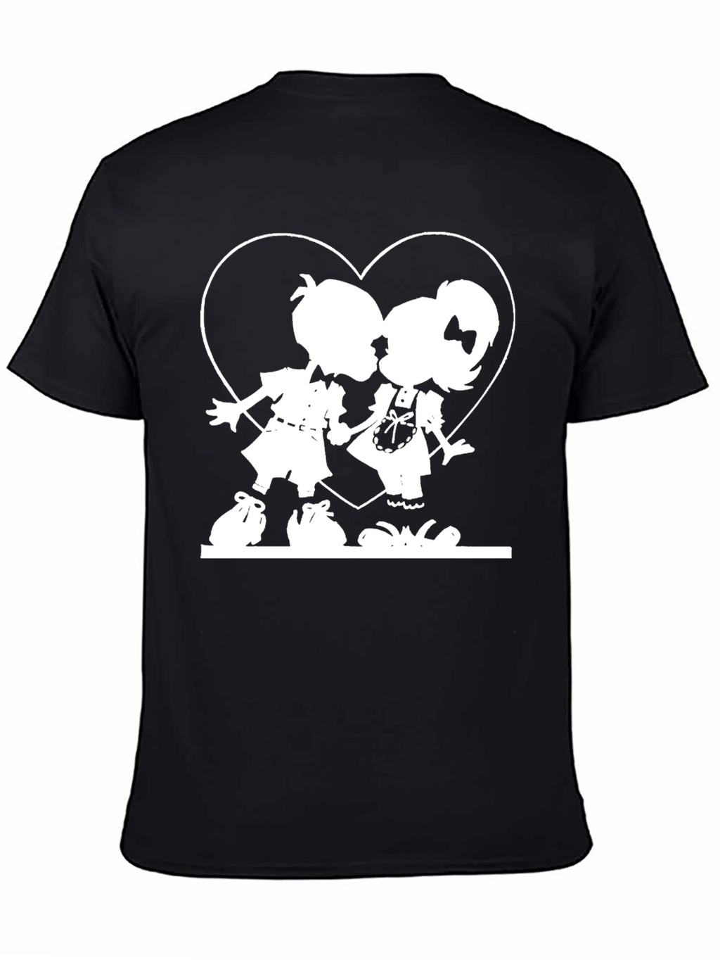 Cute Kissing Kids Graphic Tee - Black
