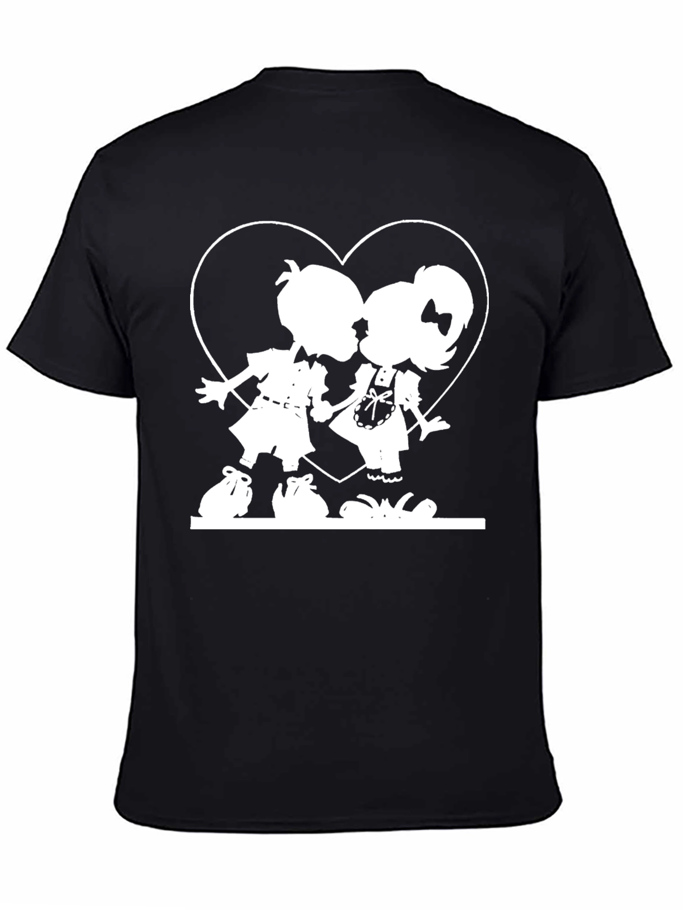 Cute Kissing Kids Graphic Tee - Black