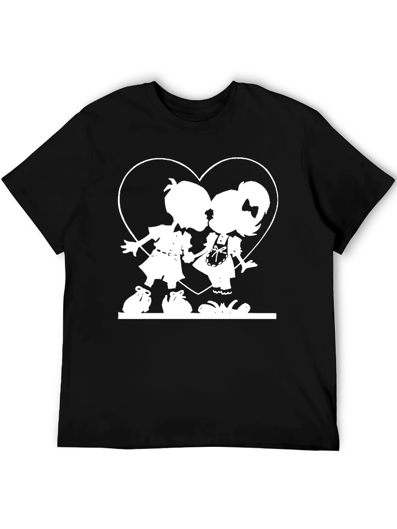 Cute Kissing Kids Graphic Tee - Black