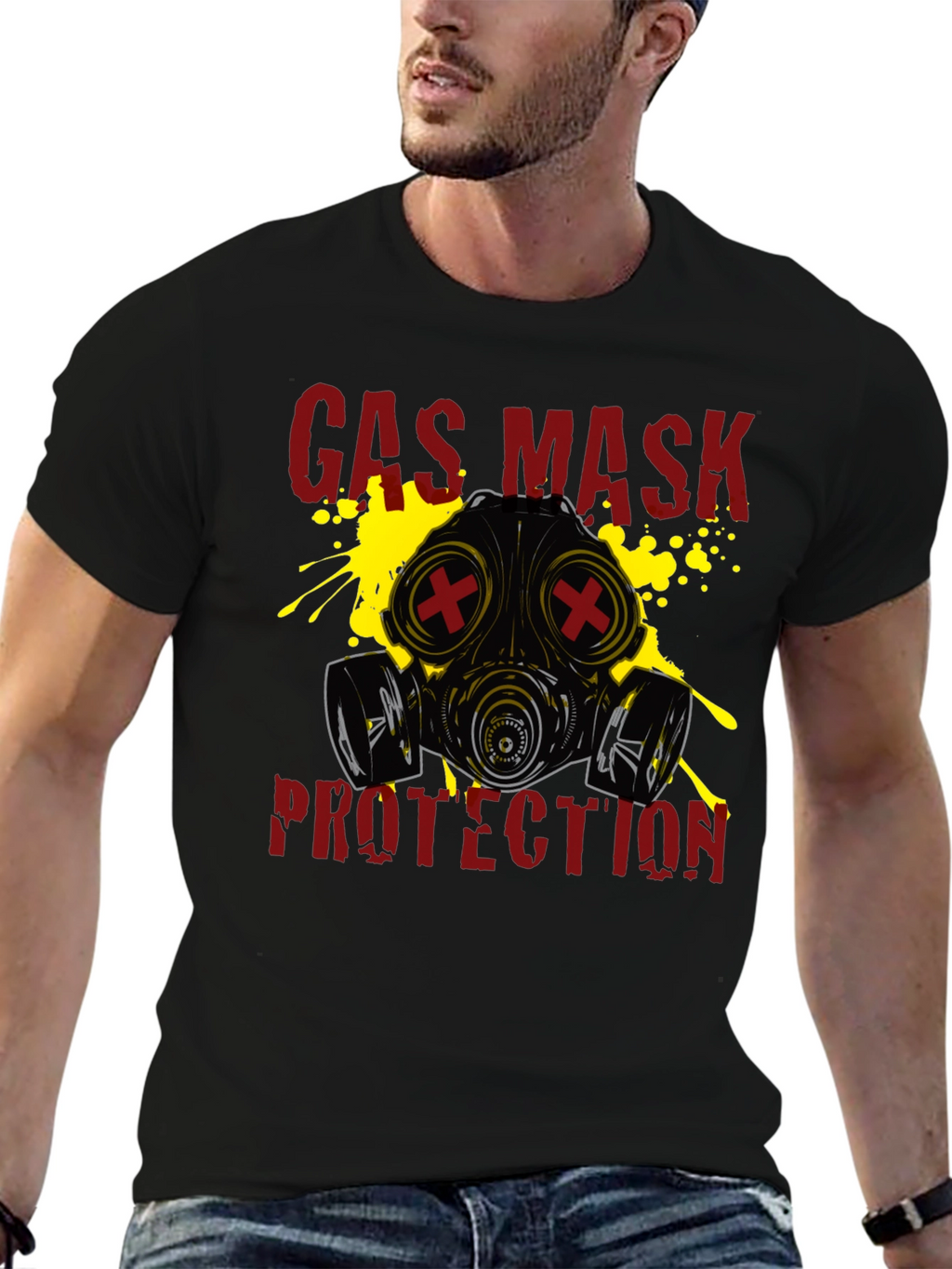Gas Mask Protection Graphic T-Shirt - Black