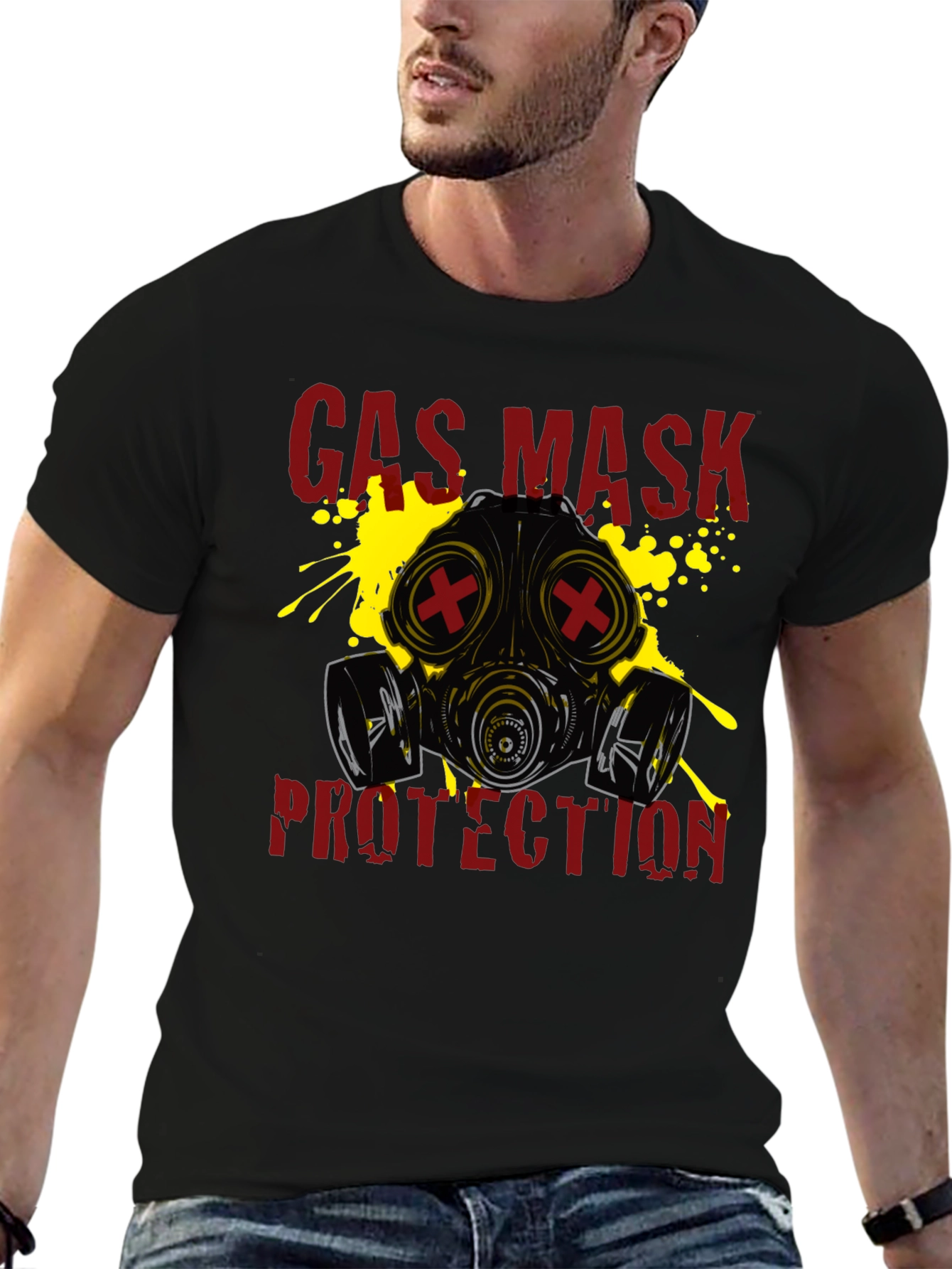 Gas Mask Protection Graphic T-Shirt - Black
