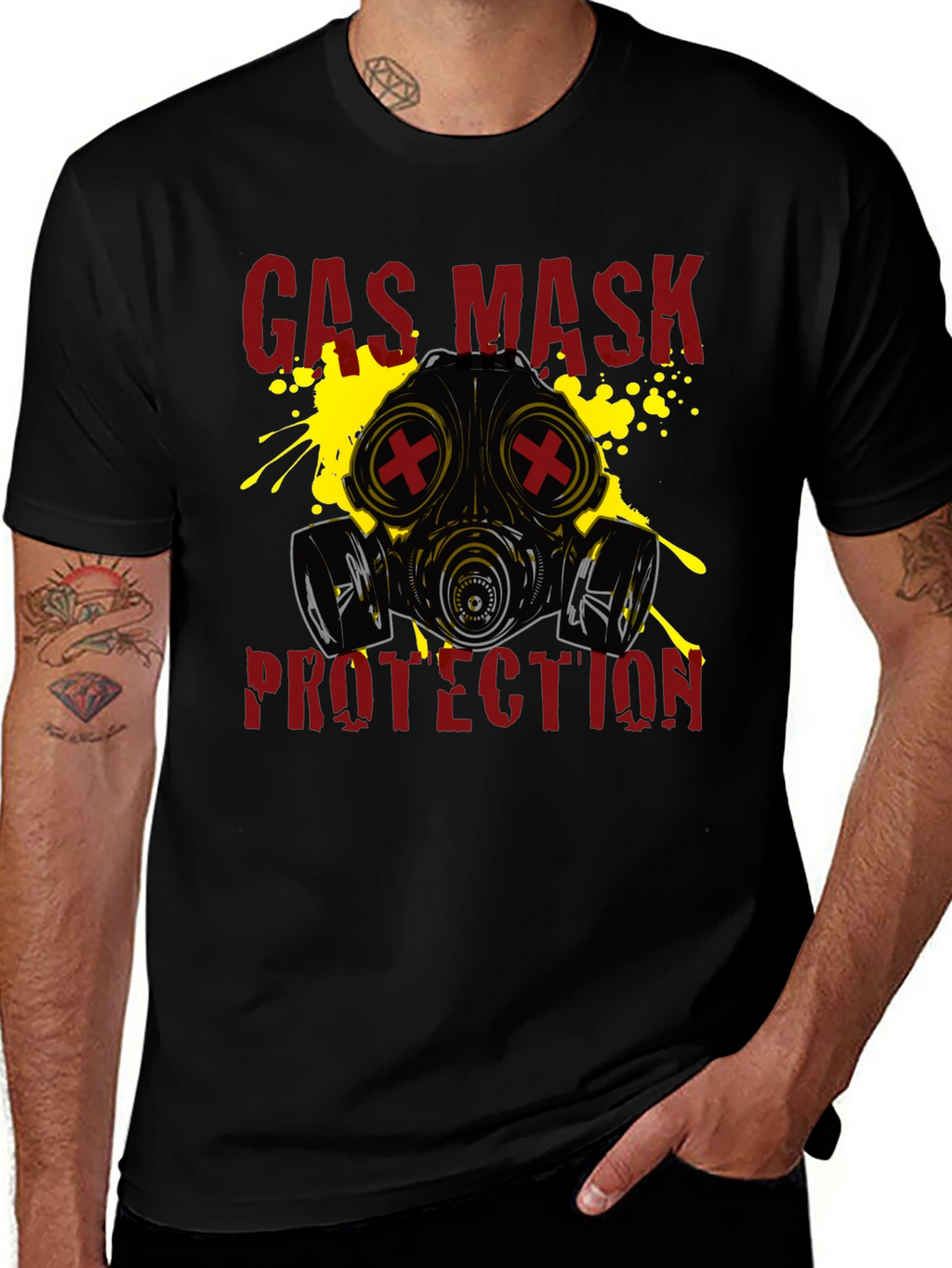 Gas Mask Protection Graphic T-Shirt - Black