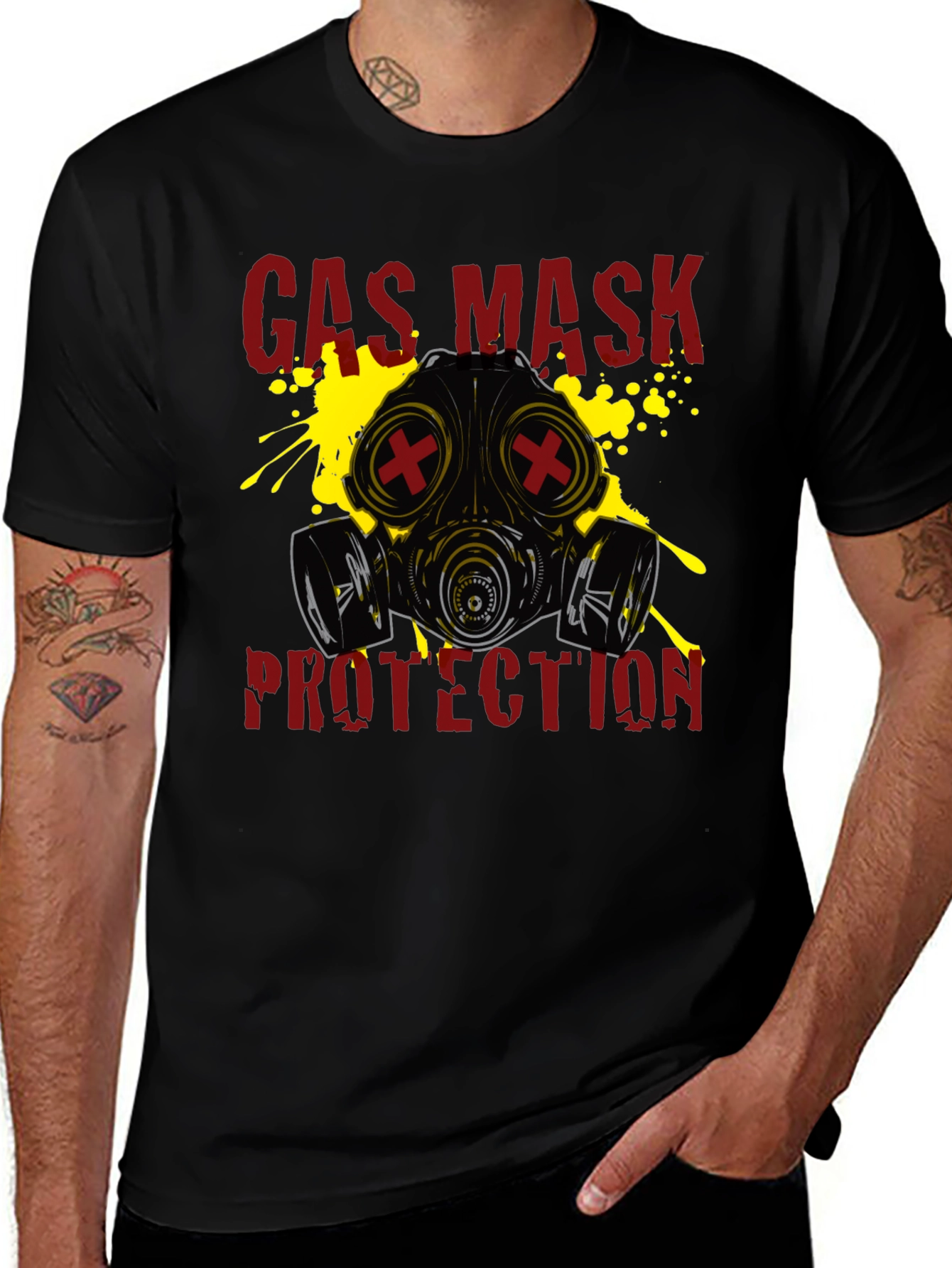 Gas Mask Protection Graphic T-Shirt - Black