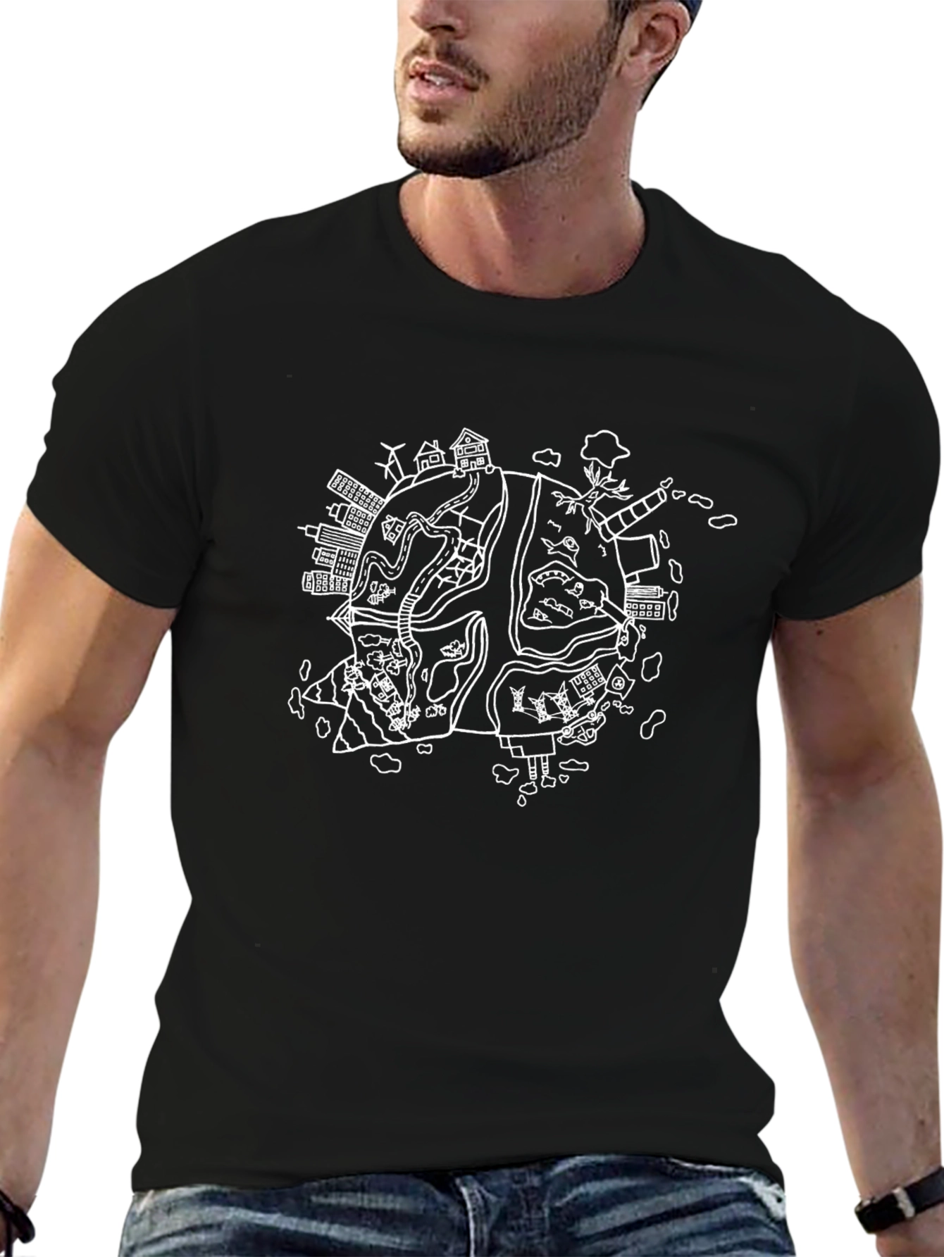 World Cityscape Graphic Tee - Black