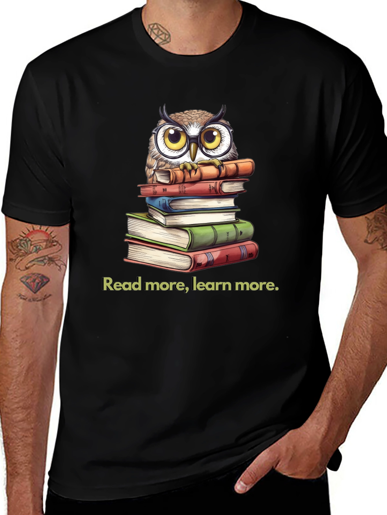 Owl on Books T-Shirt: Read More Learn More