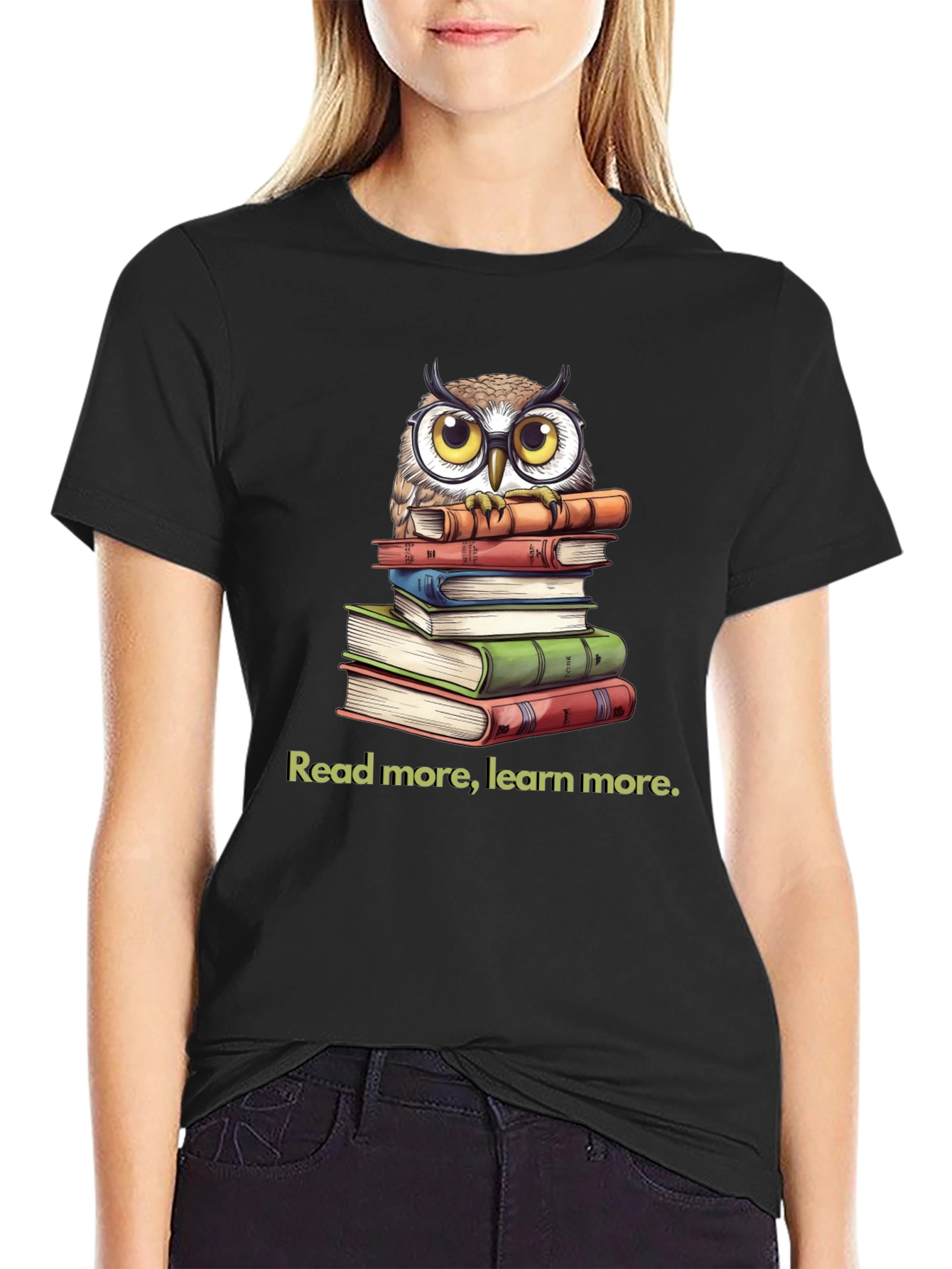 Owl on Books T-Shirt: Read More Learn More