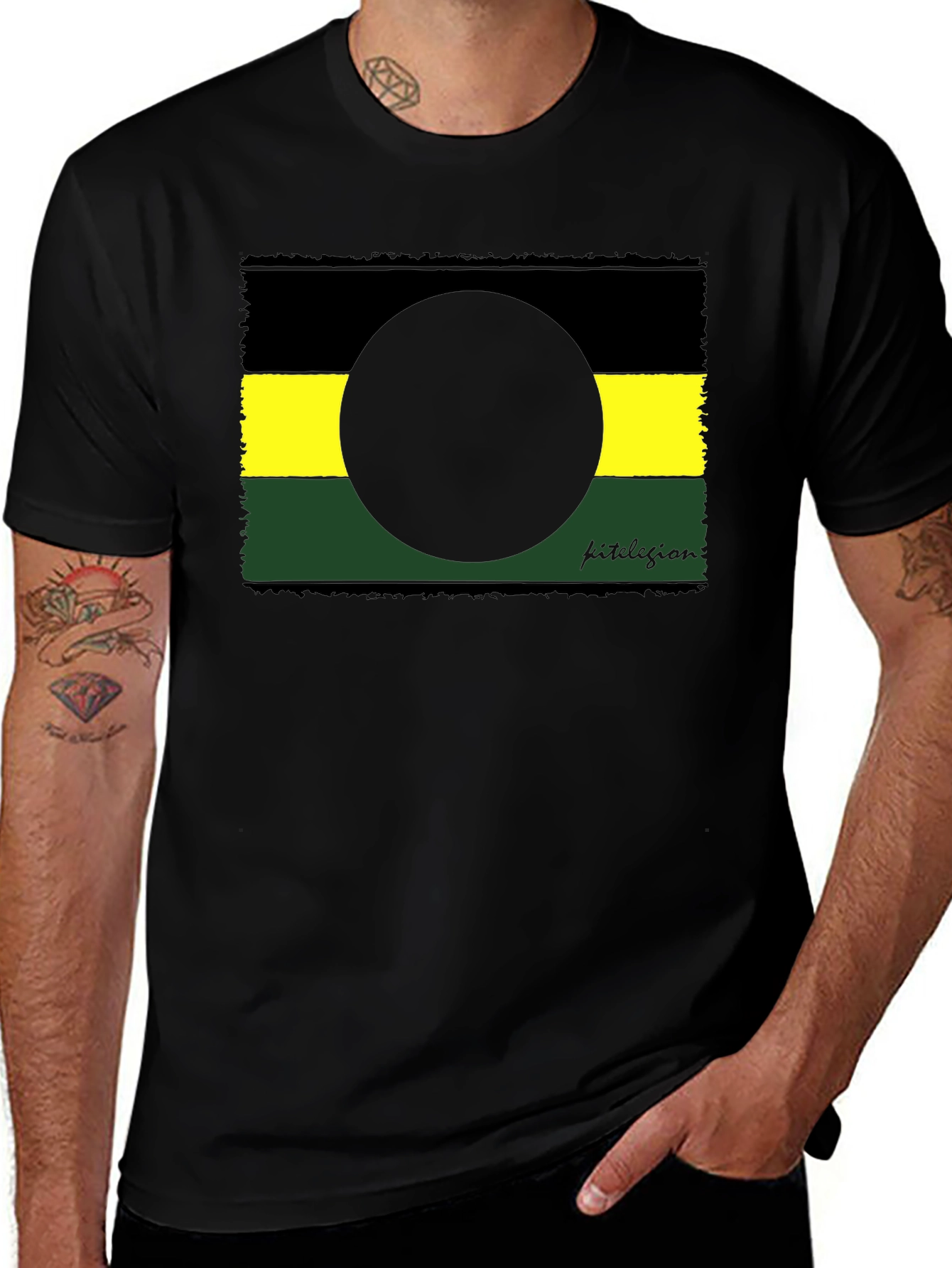 Abstract Graphic Tee - Black Yellow Green Design