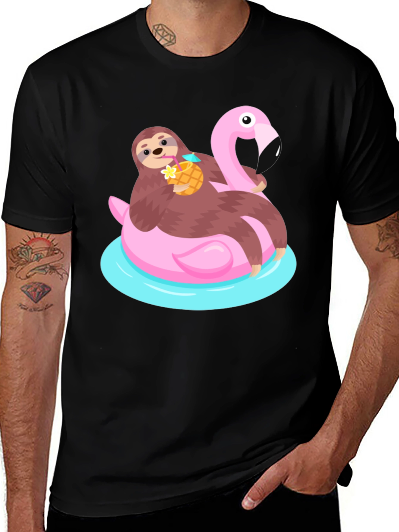 Sloth Flamingo Float T-Shirt - Relaxed Summer Vibes