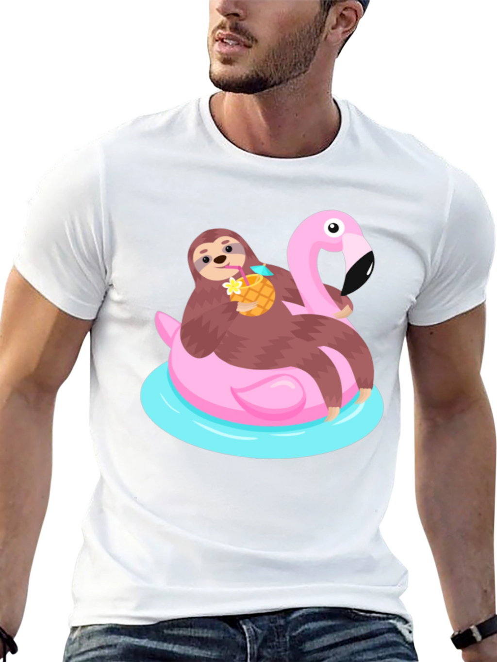 Sloth Flamingo Float T-Shirt - Relaxed Summer Vibes