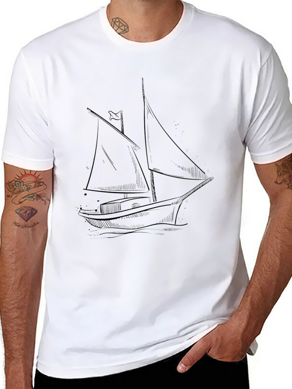 Nautical Sketch Tee - Classic Sailboat Design