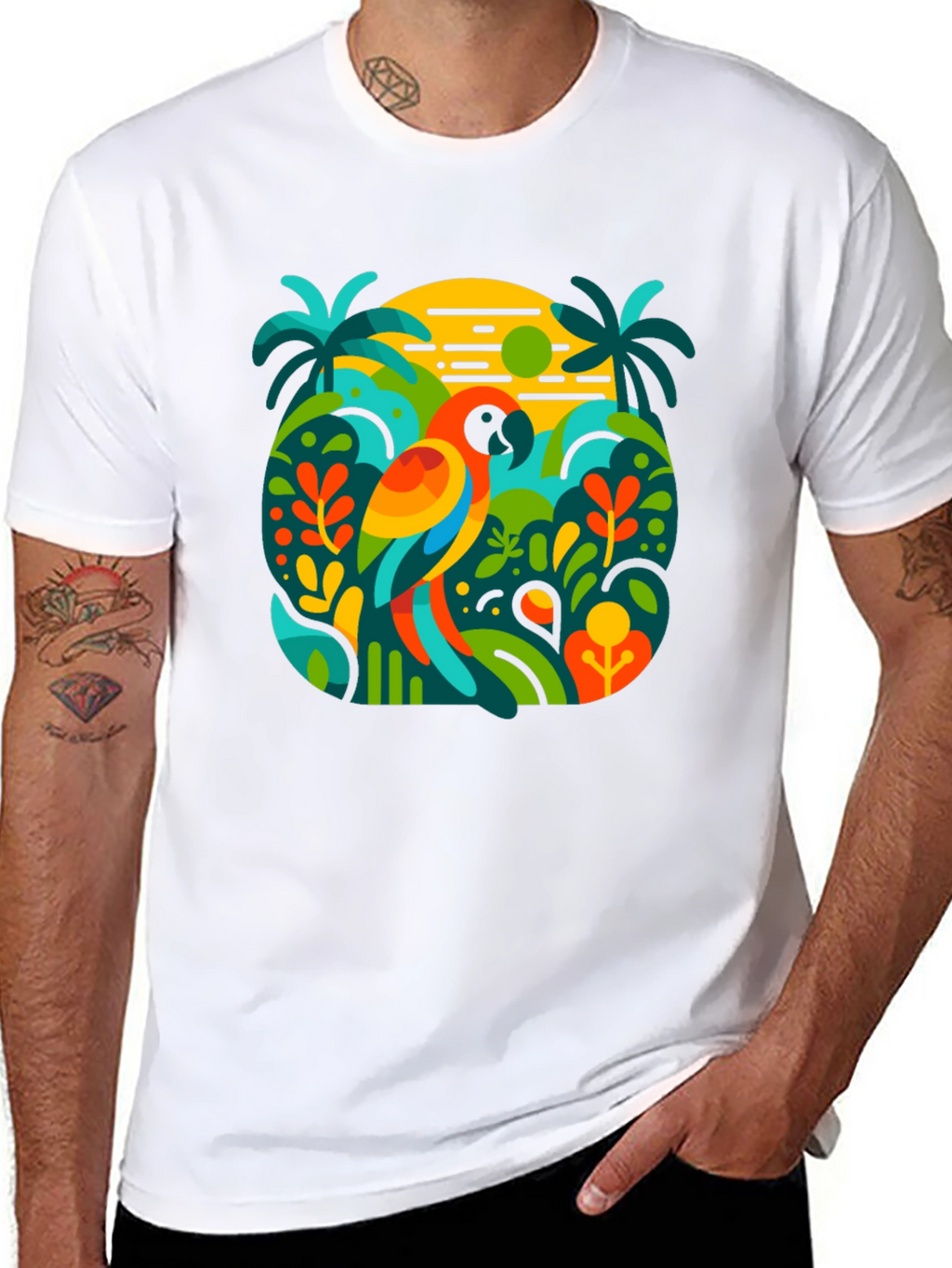 Tropical Parrot Graphic T-Shirt - Island Style