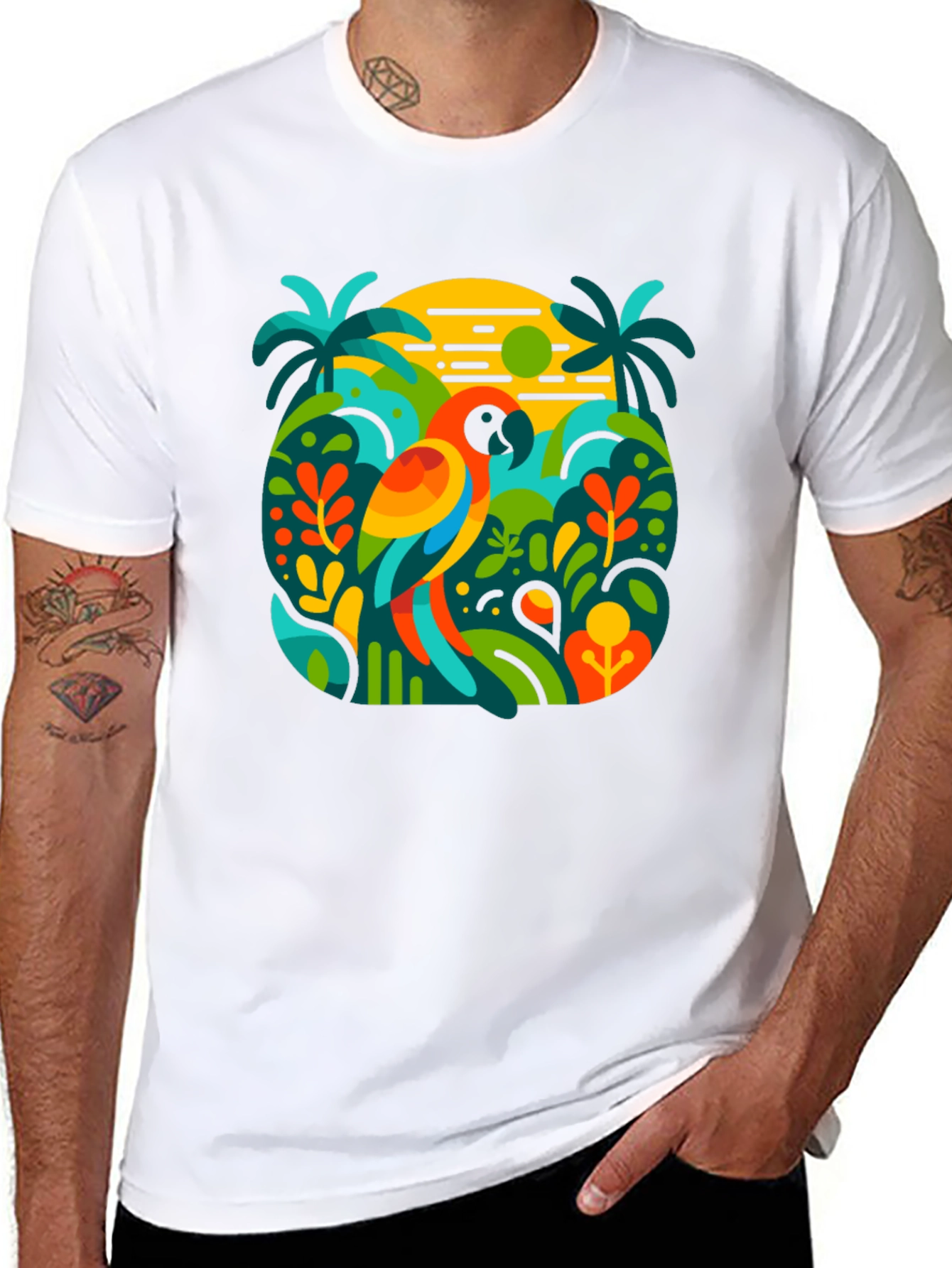 Tropical Parrot Graphic T-Shirt - Island Style