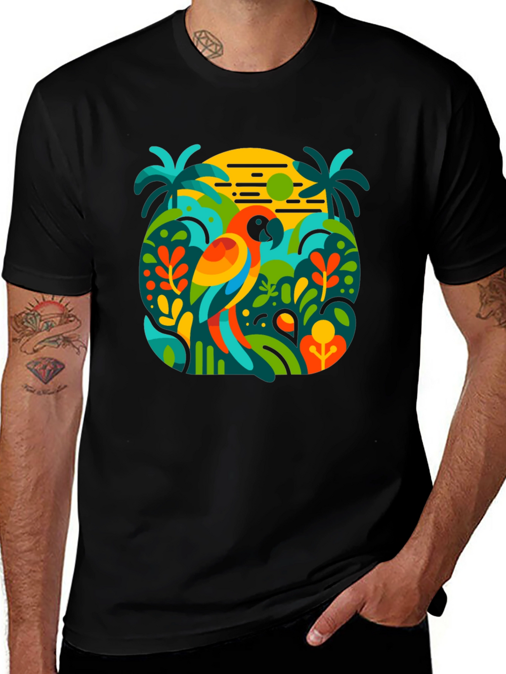 Tropical Parrot Graphic T-Shirt - Island Style