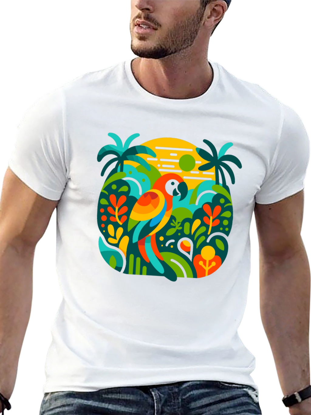Tropical Parrot Graphic T-Shirt - Island Style