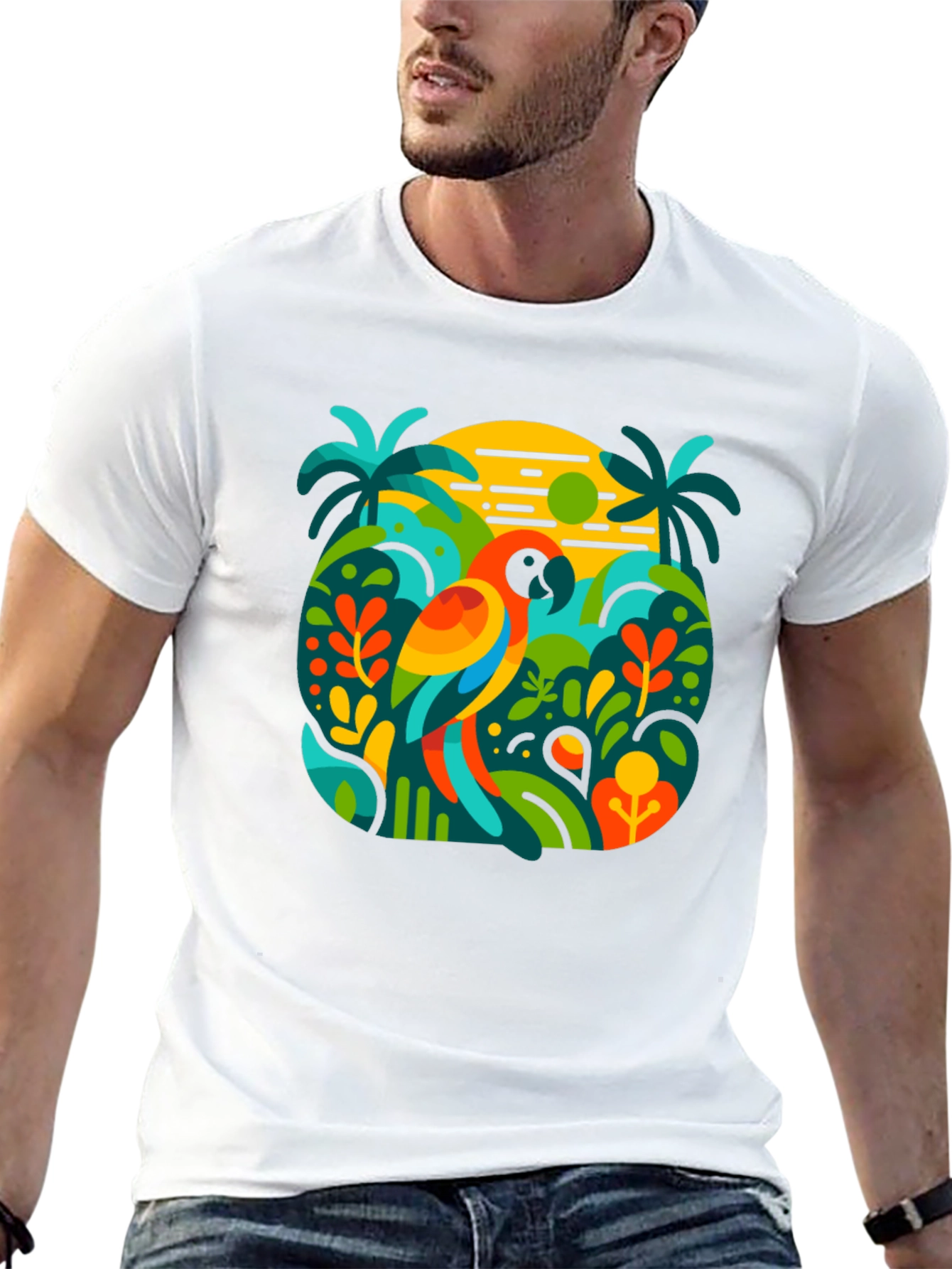 Tropical Parrot Graphic T-Shirt - Island Style