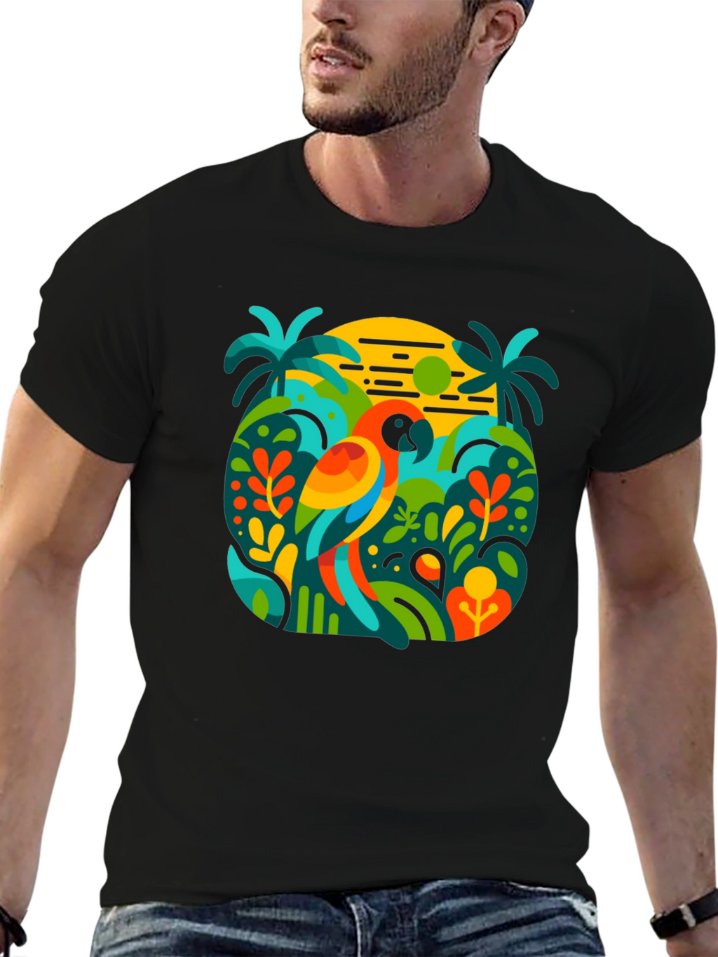 Tropical Parrot Graphic T-Shirt - Island Style