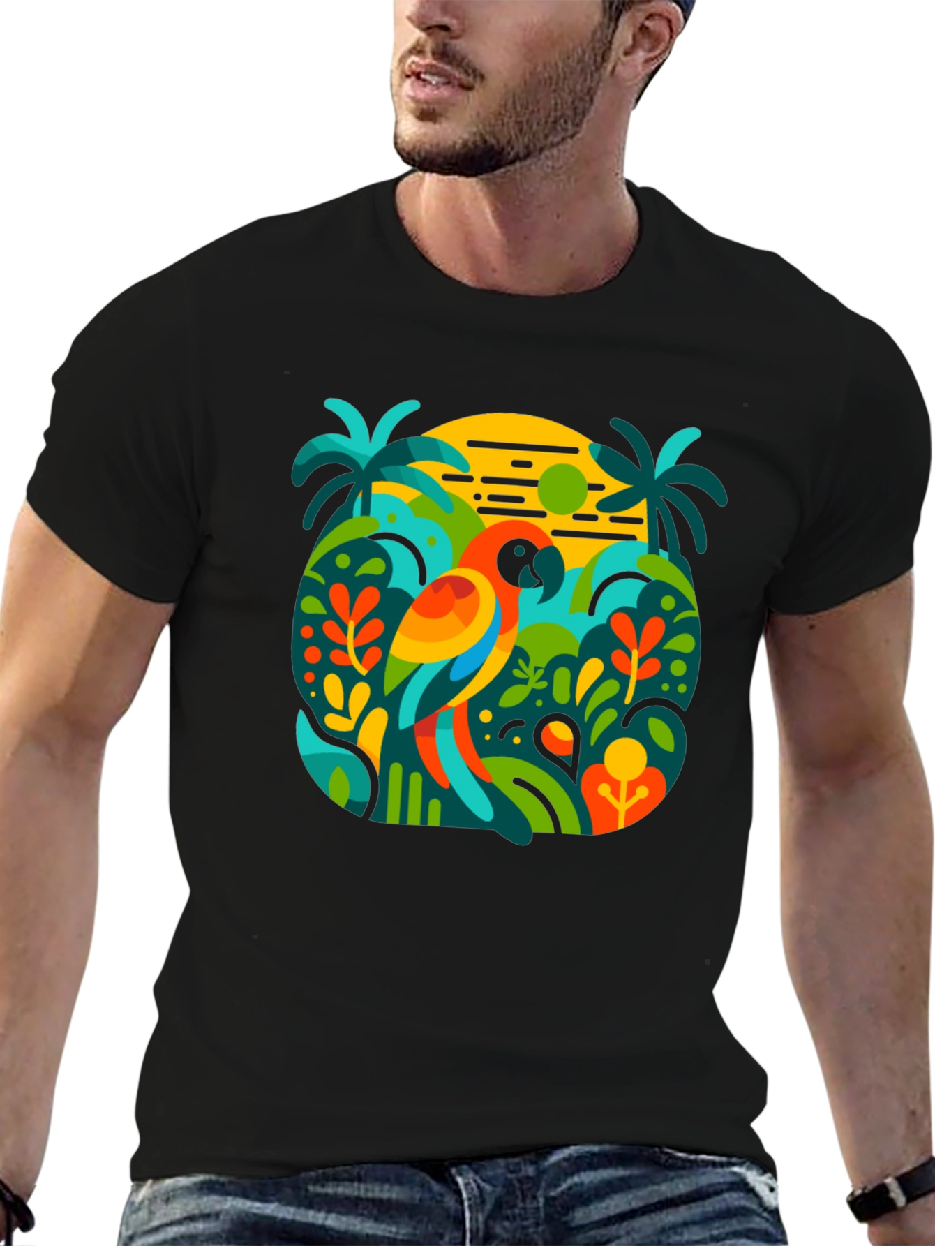 Tropical Parrot Graphic T-Shirt - Island Style