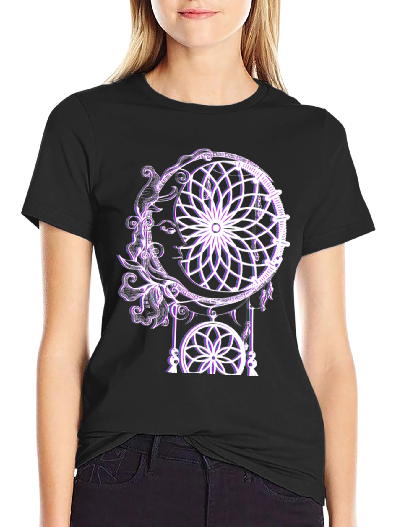 Dreamcatcher Moon Graphic Tee - Stylish Black T-Shirt