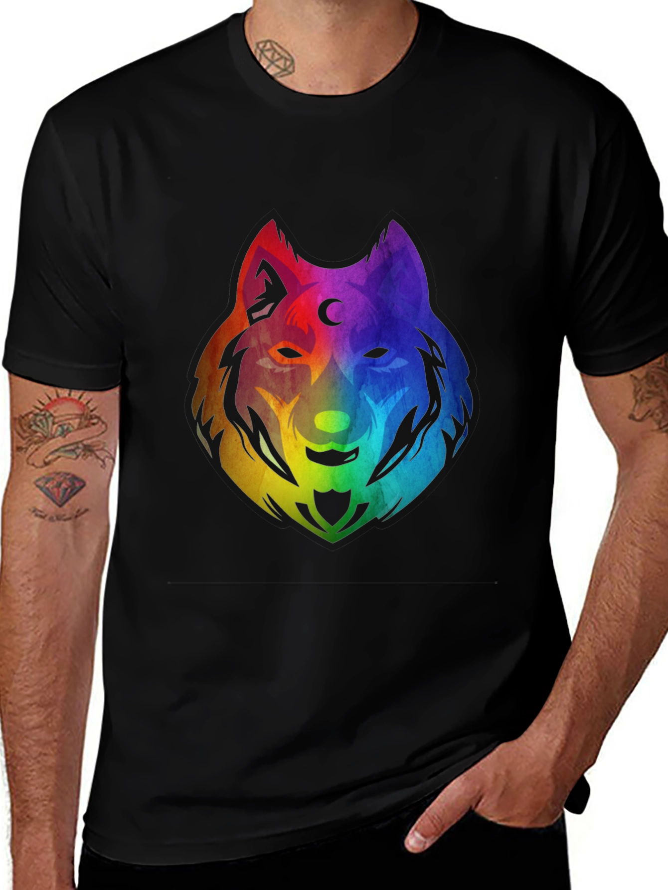 Rainbow Wolf Graphic T-Shirt - Black