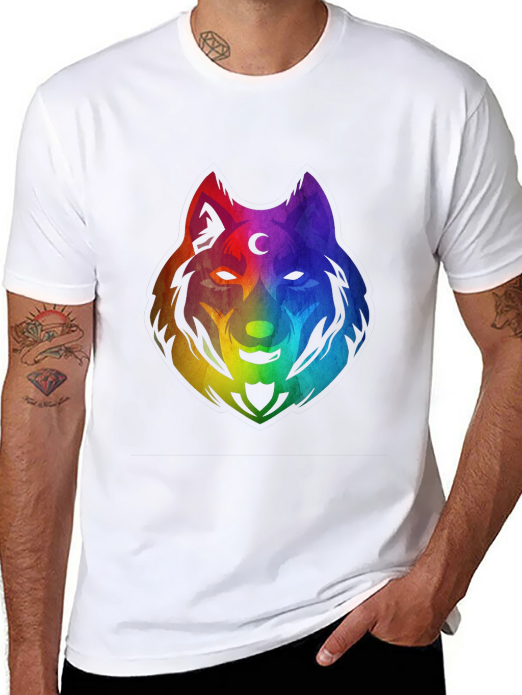 Rainbow Wolf Graphic T-Shirt - Black